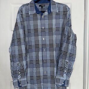 Murano Blue and Black Plaid Button-Down Shirt